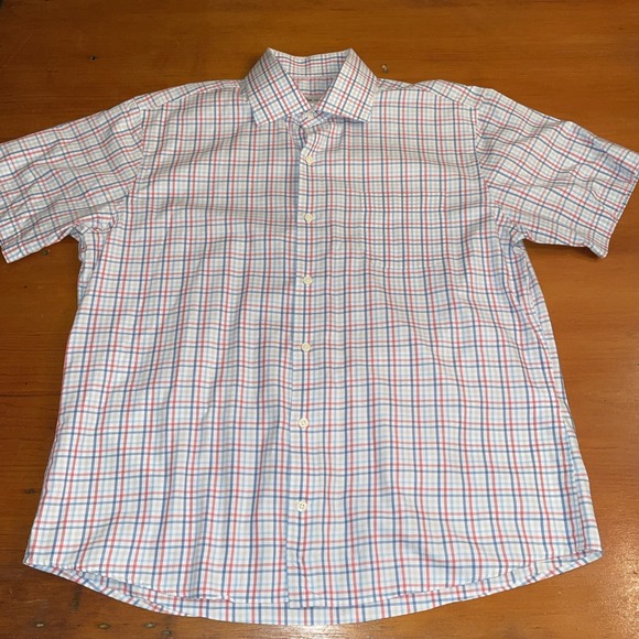 Peter Millar Mens Plaid Short Sleeve Button Down Shirt Size Large 100% Cotton - Picture 6 of 9